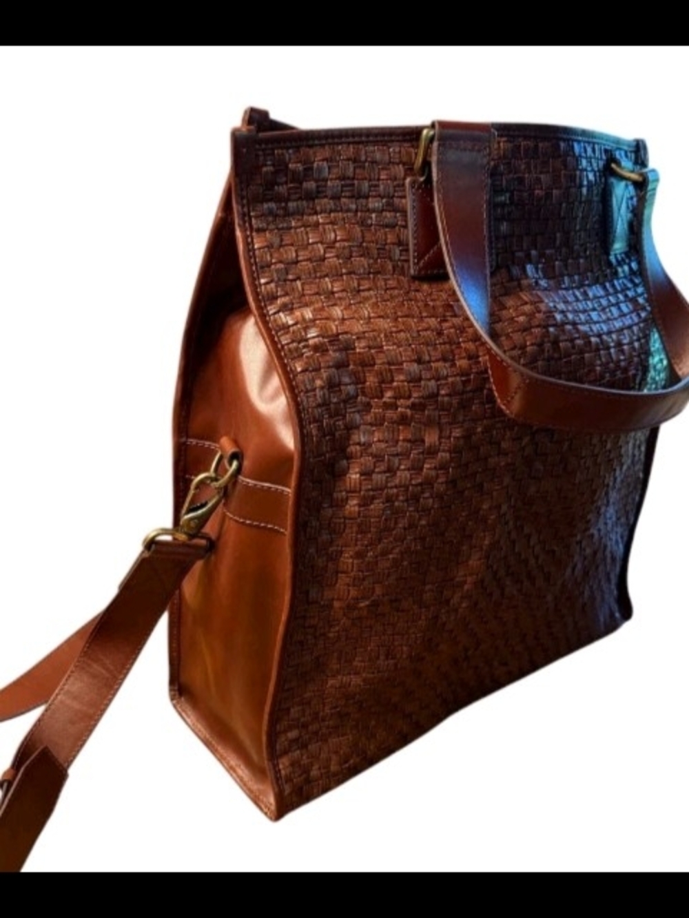 Vintag Cole Haan Woven Leather Tote Bag in Rich Brown